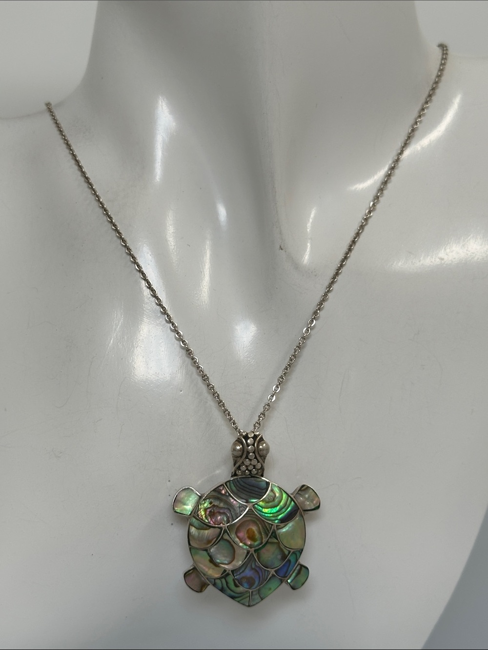 925 sterling Silver Abalone Turtle Pendant Necklace